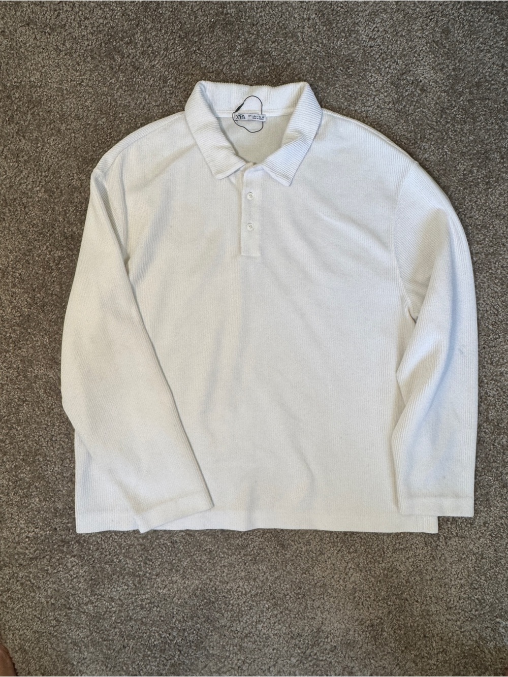 Zara Men's White Long-Sleeve Polo